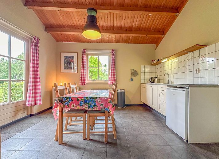 Gezellige woonkamer van vakantiehuis Aarde in Lage Zwaluwe, met houten plafond in West Brabant, Noord Brabant.