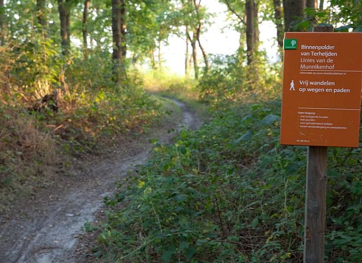 Gemuetliches Holzhaus im Cottage in Terheijden, Nordbrabant, mit Fahrraedern und Liegestuehlen auf dem Rasen.
