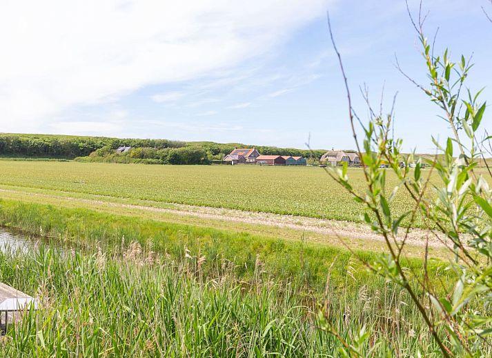 Ingang van Vrijstaande woning in Julianadorp, een vakantiehuis aan de Noordzeekust in Noord-Holland, met een uitnodigend pad en groene omgeving.