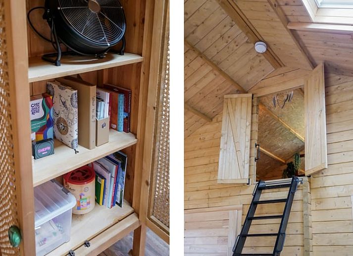 Gemuetliches Interieur des Ferienhauses in Callantsoog, Nordseekueste, Nordholland mit Holzinterieur und modernen Annehmlichkeiten.