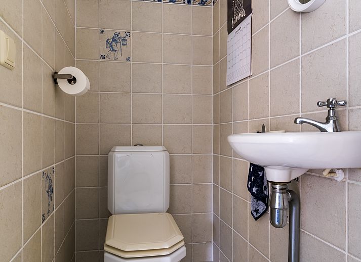 Freistehendes Haus in Callantsoog, Nordseekste, Nordholland, Ferienhaus mit Reetdach und stimmungsvoller Fassade unter blauem Himmel.