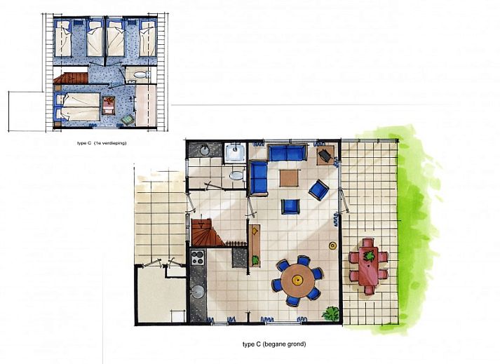 Buitenruimte van 4-6 persoons vakantiehuis in Sint Maartenszee, Noordzeekust, met terras en tuin.