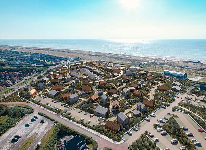Detached house in Petten with modern architecture on the North Sea coast, North Holland.