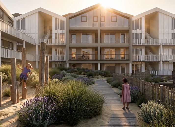 Apartment in Bergen aan Zee at sunset, North Sea coast, North Holland. Enjoy modern architecture and a relaxed atmosphere by the sea.
