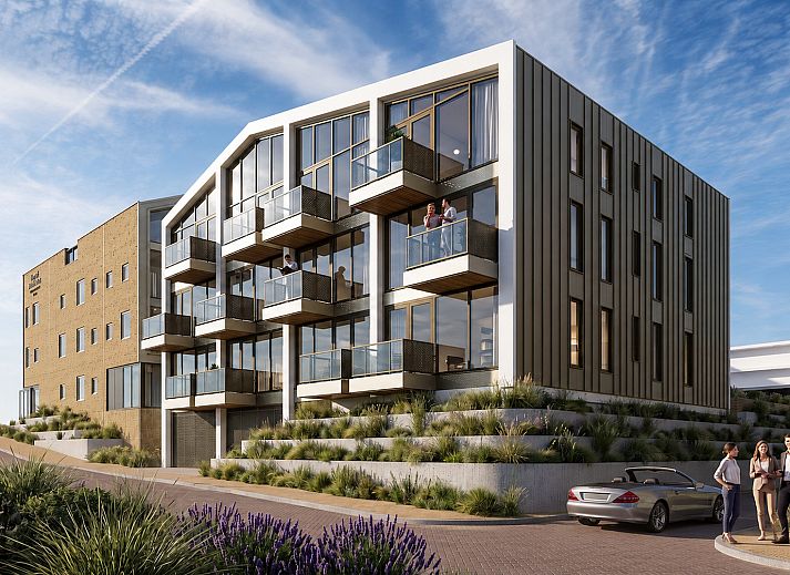 Stilvolles Wohnzimmer einer Ferienwohnung in Bergen aan Zee an der Nordseekste in Nordholland, mit moderner Einrichtung und einer gemtlichen Sitzecke.