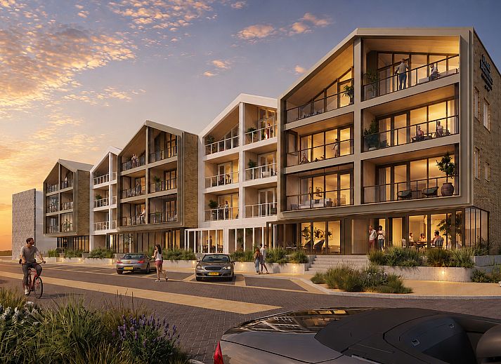 Stilvolles Schlafzimmer in einer Ferienwohnung in Bergen aan Zee an der Nordseekste in Nordholland mit moderner Einrichtung und viel Tageslicht.