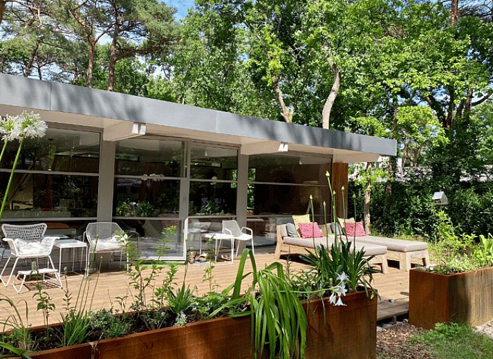 Sfeervol verlicht terras van Huisje in BERGEN, vakantiehuis in Bergen, Noordzeekust, ideaal voor avonden buiten.