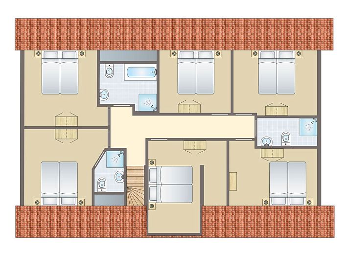 Beach Resort Ooghduyne 16-persoons villa in Julianadorp aan Zee, charmant exterieur met rode dakpannen en groene tuin.
