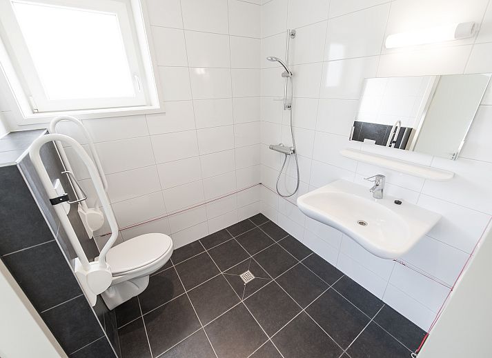 Beach Resort Ooghduyne 16-persoons villa in Julianadorp aan Zee, charmant exterieur met rode dakpannen en groene tuin.