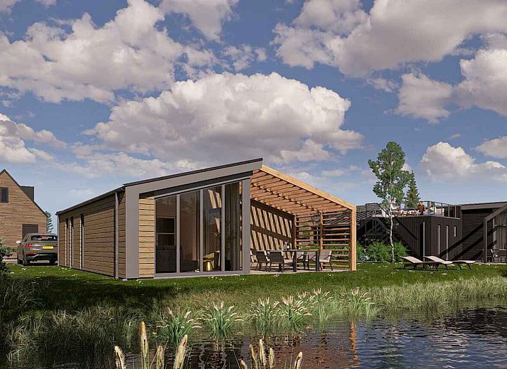 Freistehendes Haus in Enkhuizen an der Kste des IJsselmeers, Ferienhaus mit moderner Veranda und Blick auf Natur und Wasser in Nordholland.