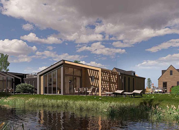 Freistehendes Haus in Enkhuizen an der Kste des IJsselmeers, Ferienhaus mit moderner Veranda und Blick auf Natur und Wasser in Nordholland.