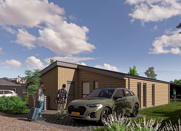 Stijlvolle woonkamer van Chalet in Enkhuizen, vakantiehuis in Noord-Holland met moderne inrichting en comfortabele zitruimte.