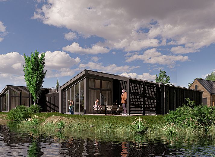 Stijlvolle woonkamer van Chalet in Enkhuizen, vakantiehuis in Noord-Holland met moderne inrichting en comfortabele zitruimte.