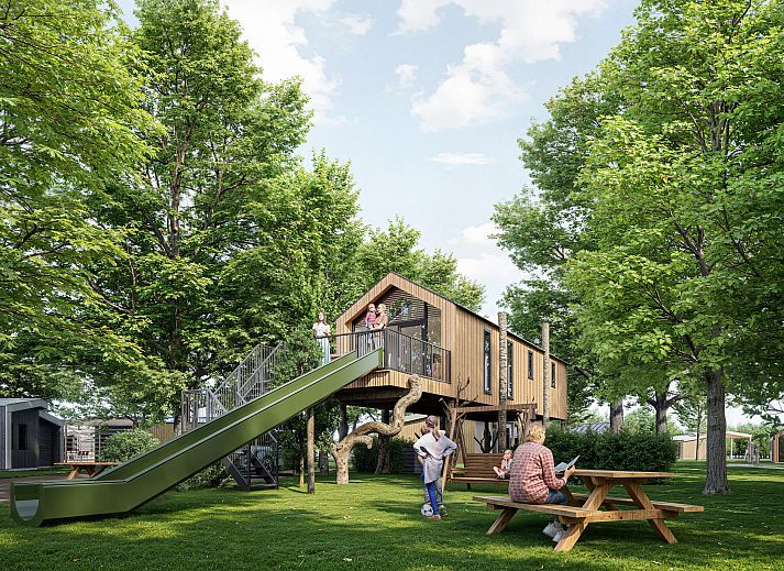 Freistehendes Haus in Enkhuizen, Nordholland, umgeben von Grnflchen mit Spielplatz und Terrasse, ideal fr einen Urlaub an der Kste des IJsselmeers.