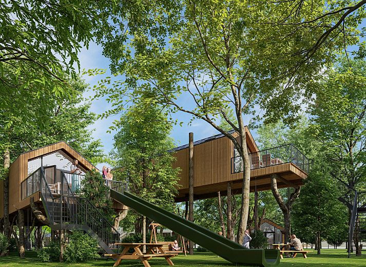 Freistehendes Haus in Enkhuizen, Nordholland, umgeben von grner Natur mit Terrasse und Rutsche fr einen entspannten Urlaub.