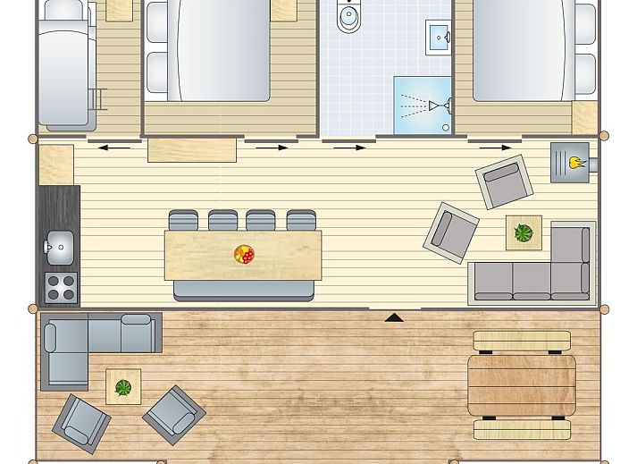 6-8-persoons safaritent 6-8ST in Huizen, Noord-Holland, met houten veranda omgeven door natuur.