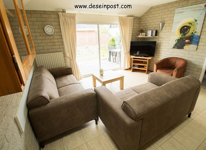 Cozy terrace of Callantsoog the Seinpost No. 6 bungalow in Callantsoog, North Sea coast, North Holland.