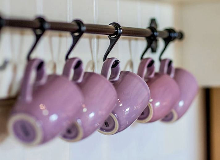 Cozy living room in Holiday Home in Oudesluis, North Holland with wooden beams and modern kitchen.