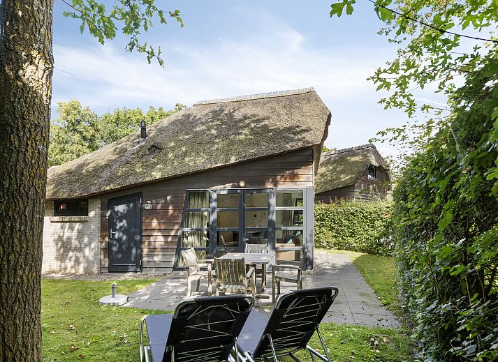 Vrijstaande woning in Schoorl met rieten dak en zonnig terras, ideaal vakantiehuis in Noord-Holland voor ontspanning in de natuur.