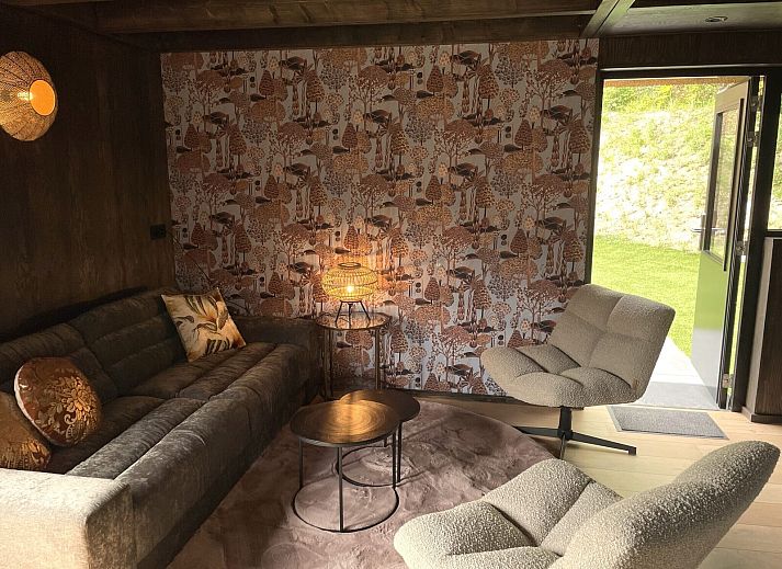 Veranda of the 6-person Dune Lodge with Charging Point in Schoorl, North Holland. Enjoy nature and tranquility in this vacation accommodation.