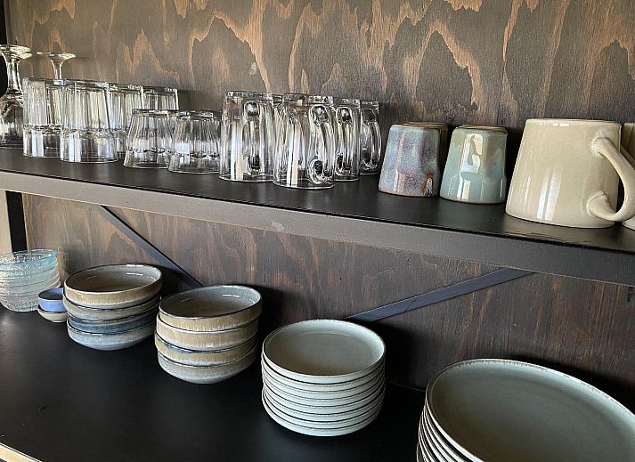 Back of the 6-person Dune Lodge with Charging Point in Schoorl, North Holland. Vacation home with modern design and nature.