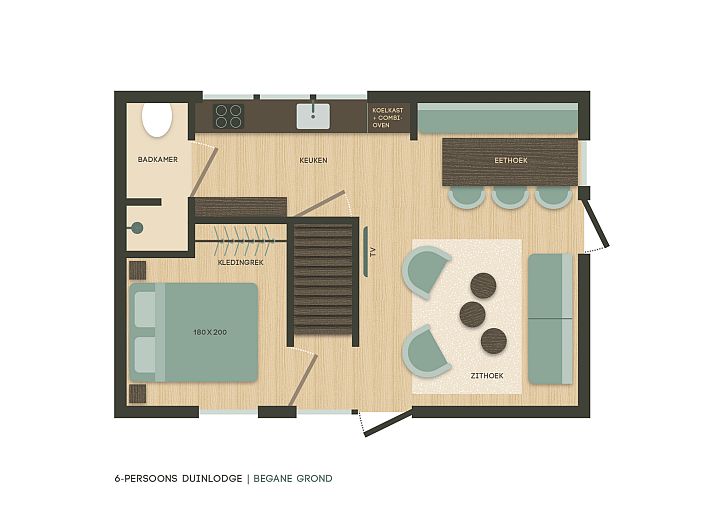 Exterior of the 6-person Dune Lodge with Charging Point in Schoorl, North Holland. Perfect vacation home for nature lovers.