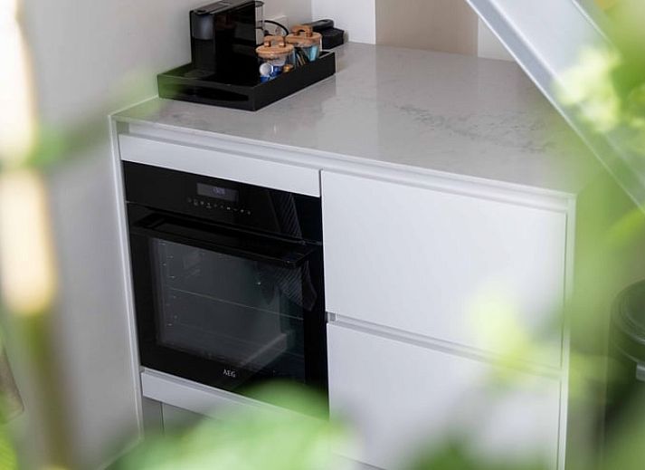 Gezellig terras van Huisje in Schoorl met bloeiende tuin in Noord-Holland noord.