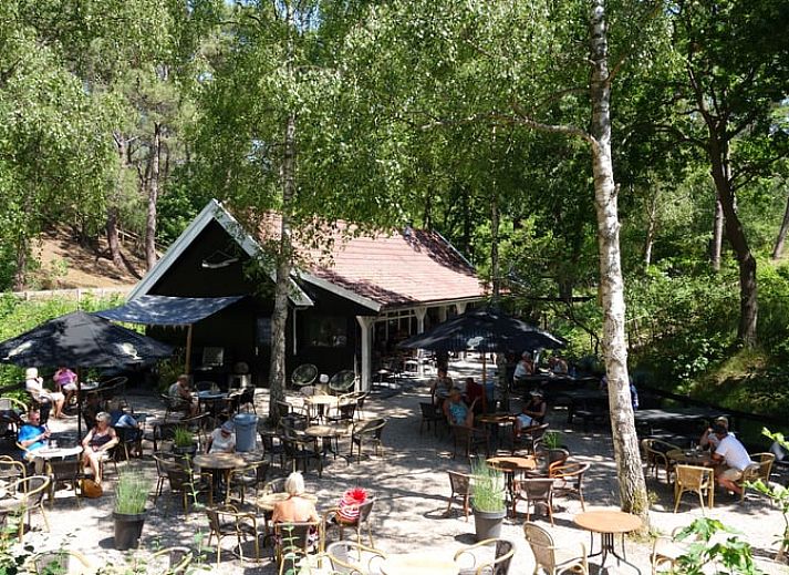 Moderne badkamer in Huisje in Schoorl, vakantiehuis in Noord-Holland met stijlvolle wastafel en mozaiek wanddetails.
