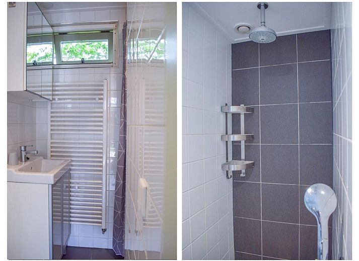 Eingang und Terrasse des Ferienhauses De IJsvogel in Heiloo, Nordholland.