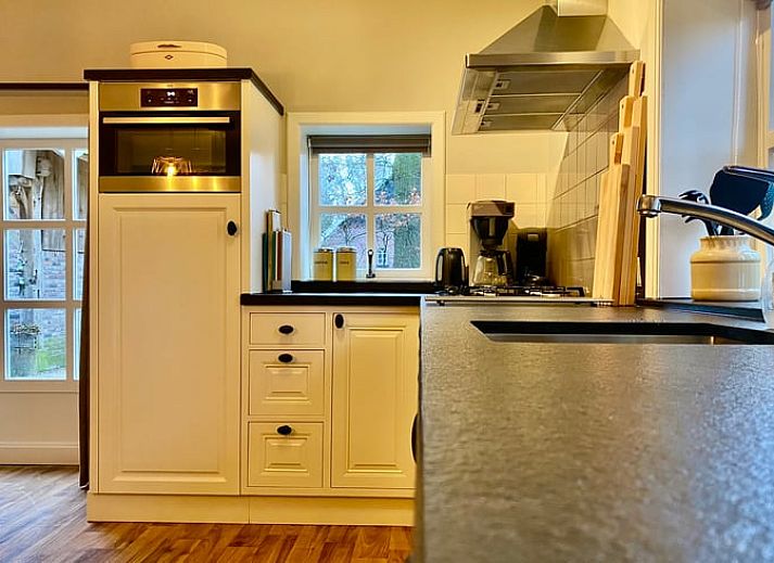 Luftaufnahme von Huisje in Mander, Ferienhaus umgeben von gruenen Baeumen in Mander, Twente, Overijssel.