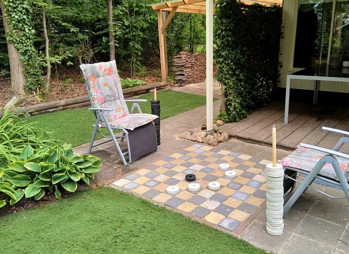 Gezellige woonkamer van Hosta vakantiehuis in Ootmarsum, Twente met open haard en TV.