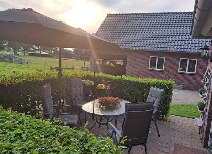 Vooraanzicht van Huisje in Den Ham, een charmant vakantiehuis in Twente, Overijssel.