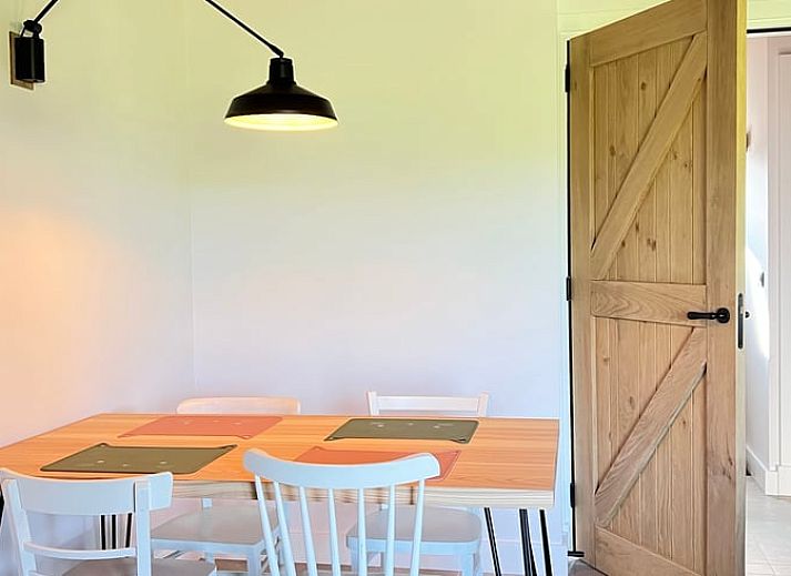 Charmanter Eingang zum Ferienhaus in de Lutte, Twente, Overijssel mit laendlicher Atmosphaere und gruener Tuer.