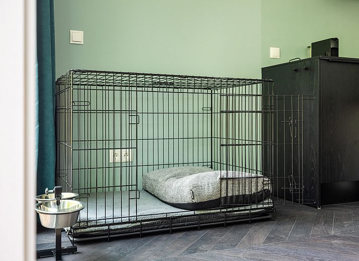 Stijlvolle woonkamer in 4-6-persoons hondenwoning Beuningen, Twente met uitzicht op terras en natuur.