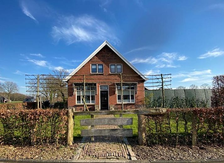Gezellige open haard in Vakantiehuis in Reutum, Twente, Overijssel met planten voor een warme sfeer.