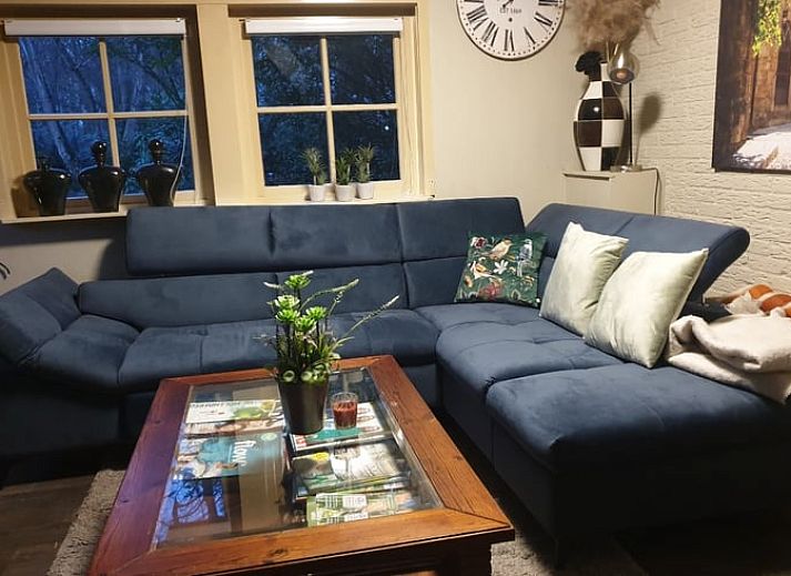 Gemuetliches Wohnzimmer im Ferienhaus in Reutum, Twente, mit komfortabler Sitzecke.