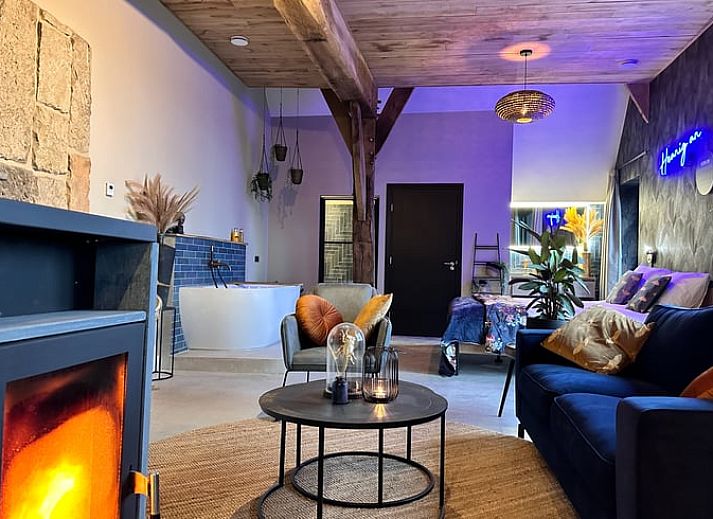 Bedroom of Huisje in Rossum, vacation home in Twente, Overijssel, with modern interior and comfortable bed.