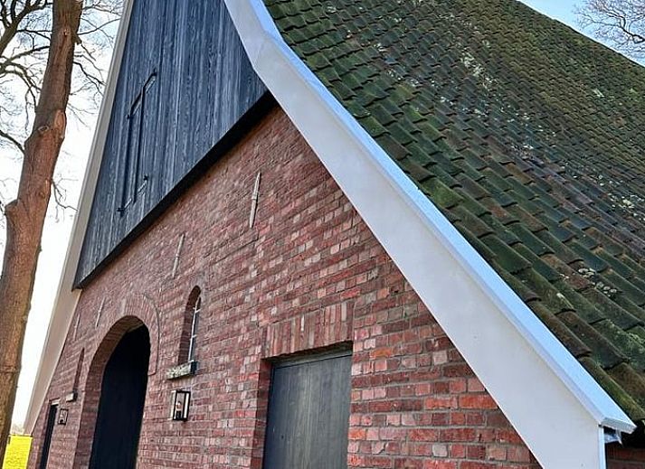 Gemuetliche Details im Ferienhaus in Rossum, Twente, mit weichen orangefarbenen Kissen auf dem Bett.