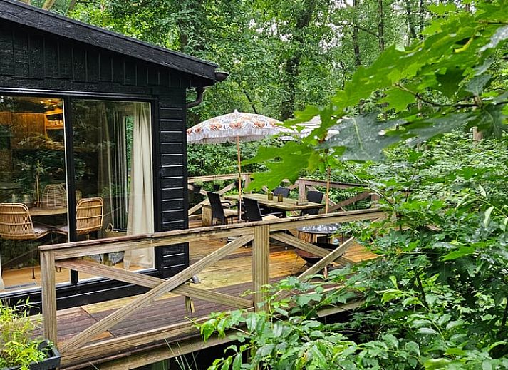 Geniet van de groene omgeving op het terras van Huisje in Haaksbergen, een vakantiehuis in Twente, Overijssel.