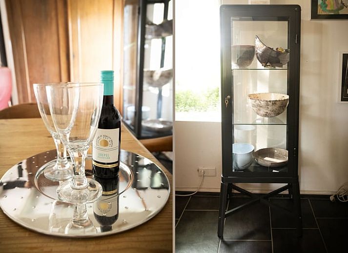 Zijaanzicht van het vakantiehuisje in Westerhaar-Vriezenveensewijk met weelderige omgeving in Twente, Overijssel.