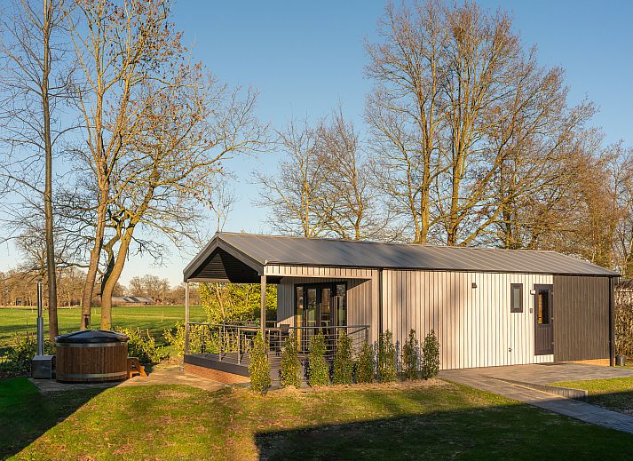 Terrassenhaus fr 2 Personen mit Sauna in Markelo, Twente, bietet eine schne Aussicht auf die grne Umgebung vom Ferienhaus aus.