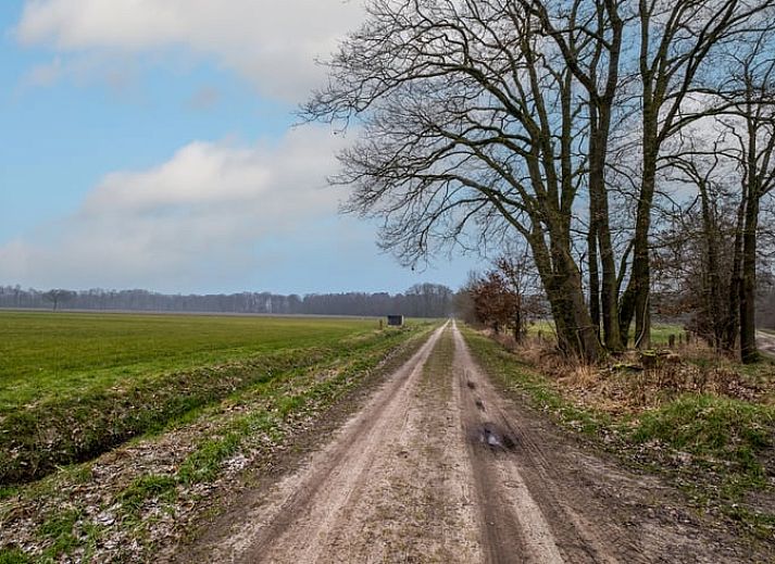 Eetruimte in Vakantiehuis in Usselo, Twente, met toegang tot de slaapkamer en uitzicht op het terras.