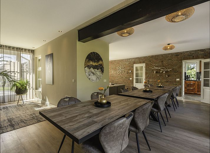 Gezellige woonkamer in Vakantiehuis Het Landhuis, Losser, Twente, met comfortabele zithoek en open haard.