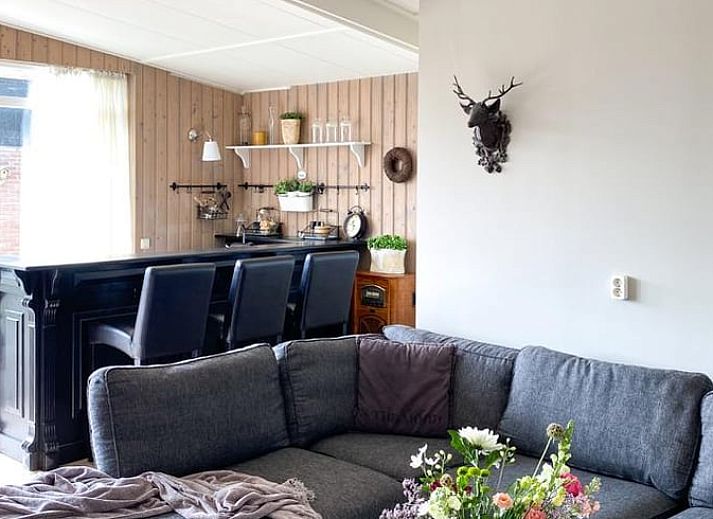 Terrasse von Cottage in Losser, Ferienhaus in Overijssel mit Blick auf die Wiese.