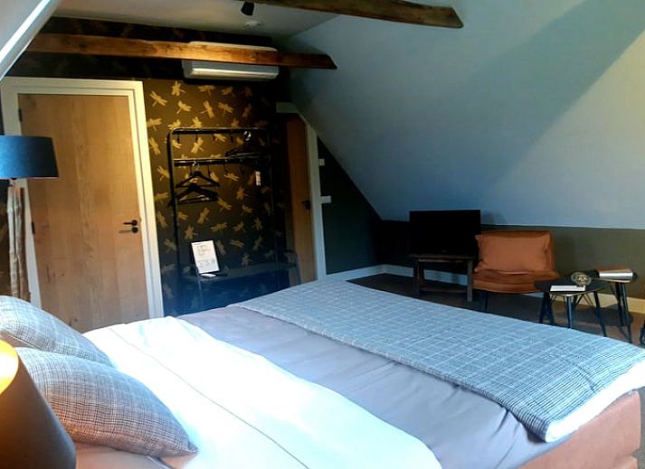 Rustikales Ferienhaus 'Huisje in Losser' umgeben von gruenen Wiesen und waldreicher Natur in Twente, Overijssel.