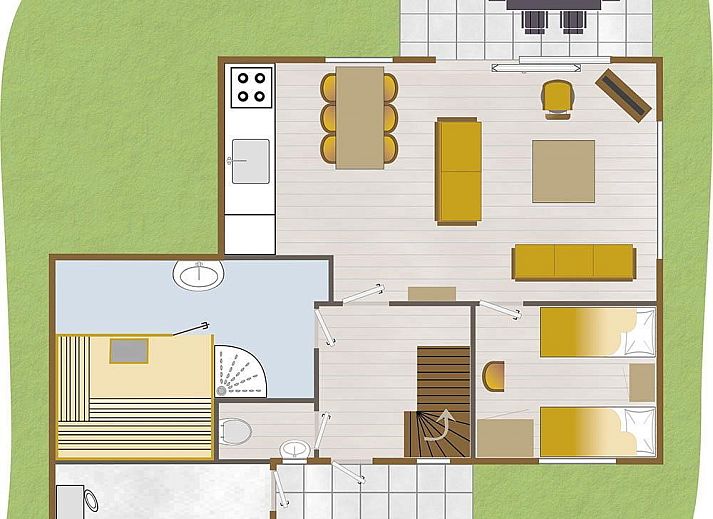 Luxurioeses Badezimmer mit Sauna im Boshuus Wellness Ferienhaus, Deurningen, Twente.