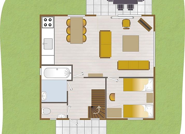 Gemuetliches Wohnzimmer im Ferienhaus Boshuus Comfort, Deurningen, mit Blick auf die Natur.
