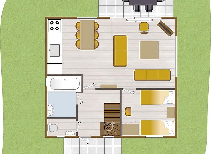 Modern kitchen and dining area in Boshuus Comfort Plus vacation home in Deurningen, Twente, ideal for family dinners.