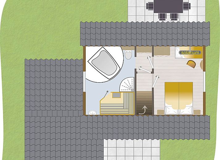 Gemuetliches Wohnzimmer des Ferienhauses Boshuus Zorg, Deurningen, mit Blick auf die Natur.