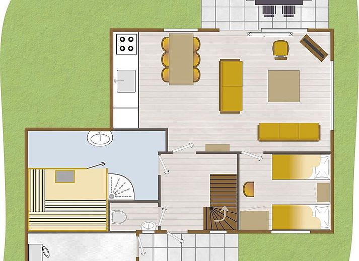 Ontspan in de luxe badkamer met sauna van Boshuus Wellness vakantiehuis in Deurningen, Twente, Overijssel.